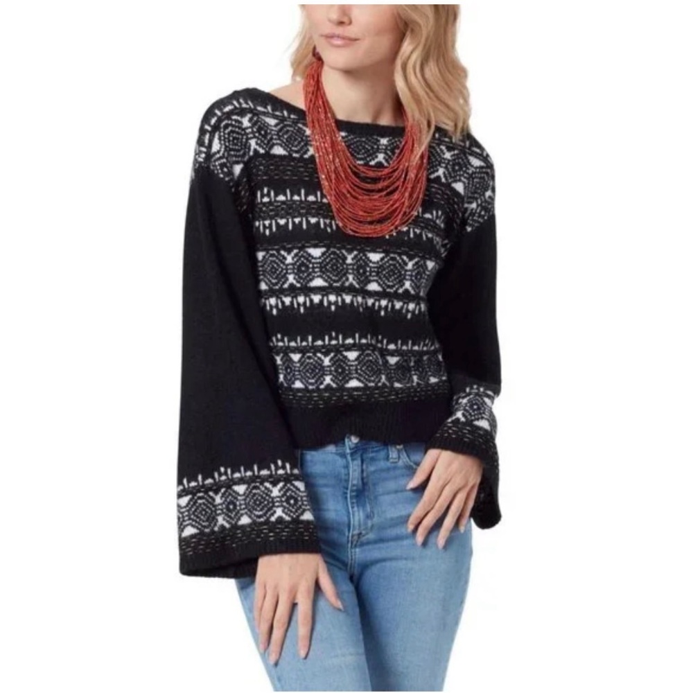 Sam Edelman Black and White Patterned Women's Sweater - Cozy Fair Isle Knit